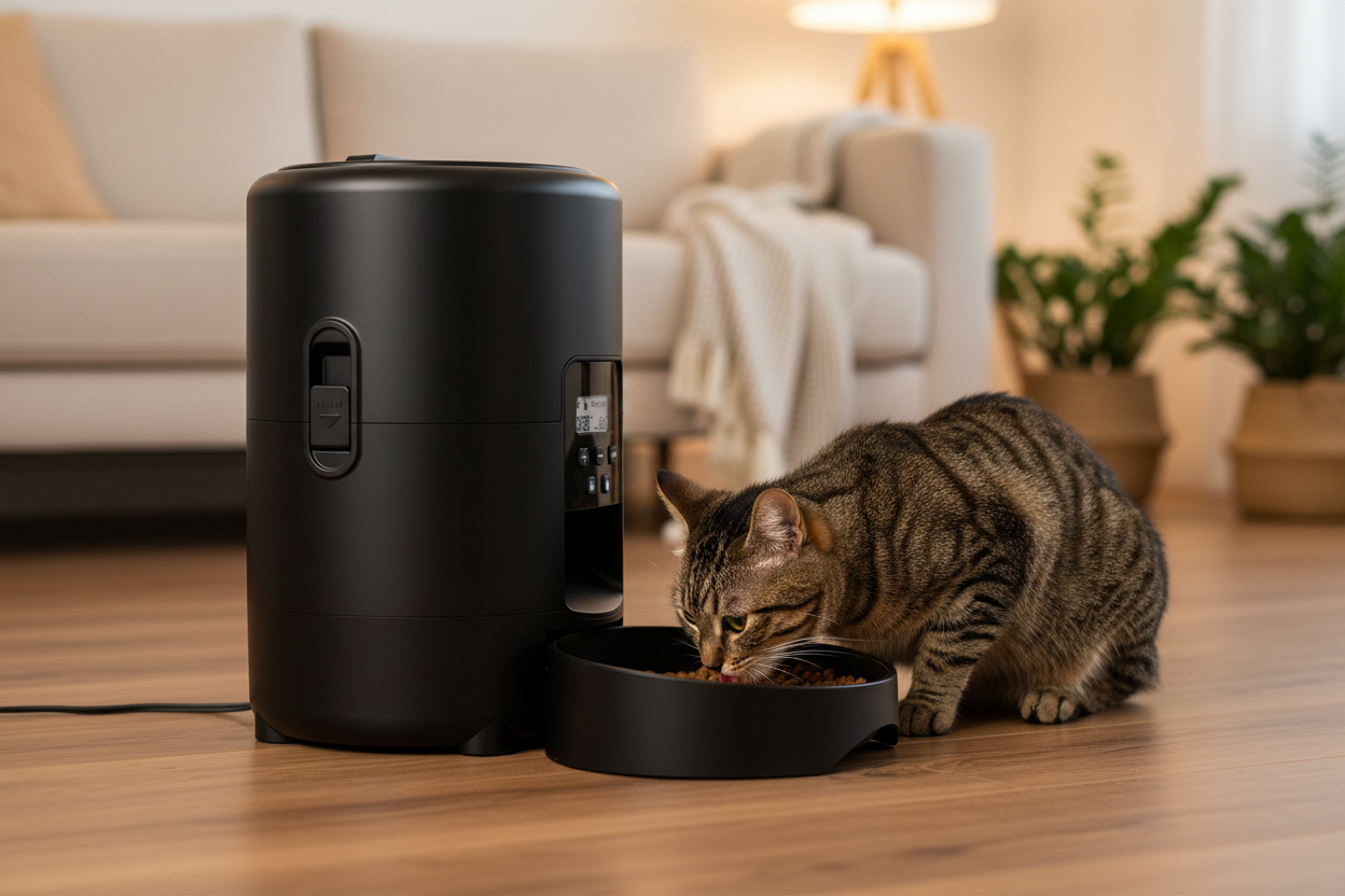 Black feeder – cat, cozy living room