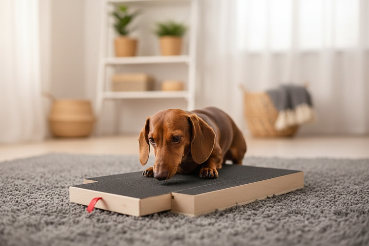 Dachshund sniffing treat drawer