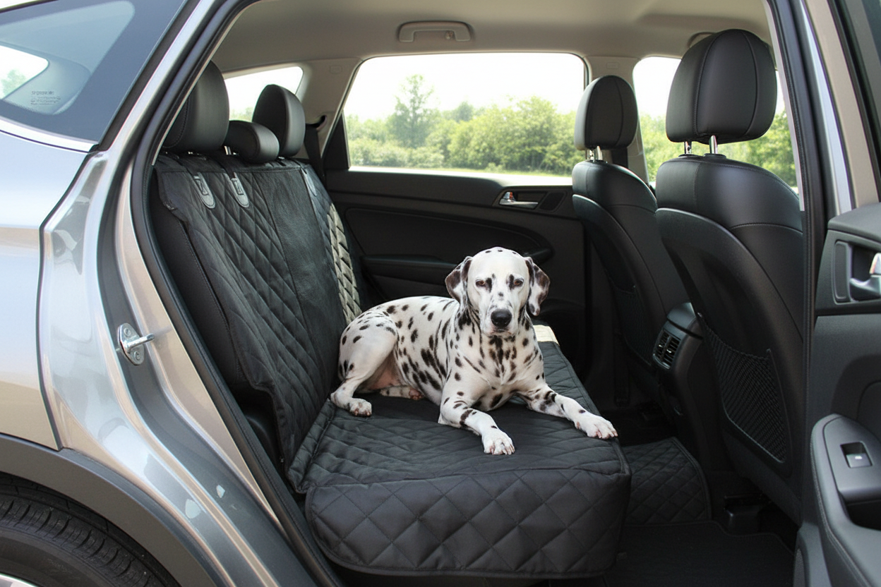 Dalmatian from open car door