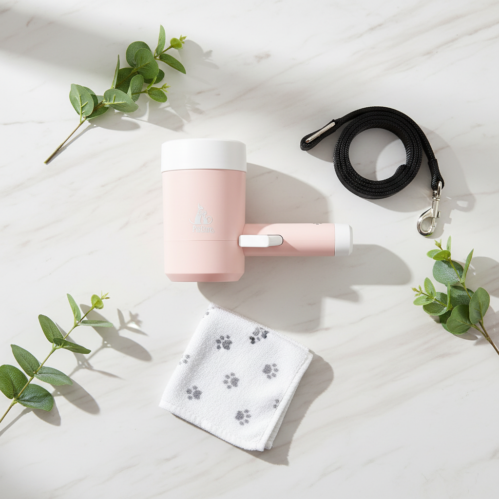 Flat lay – pink paw cleaner