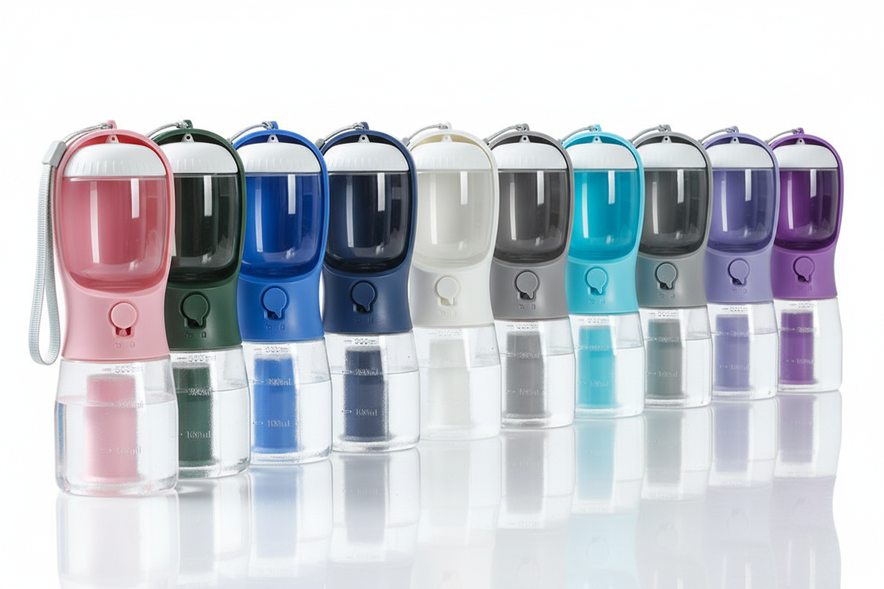 Full color lineup – all 9 dog water bottle variants