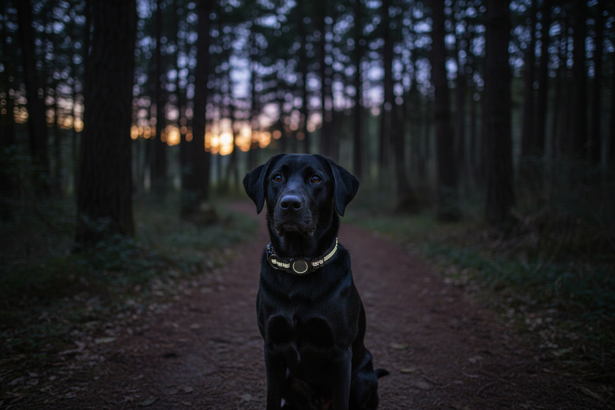 Night safety – Black Lab on trail