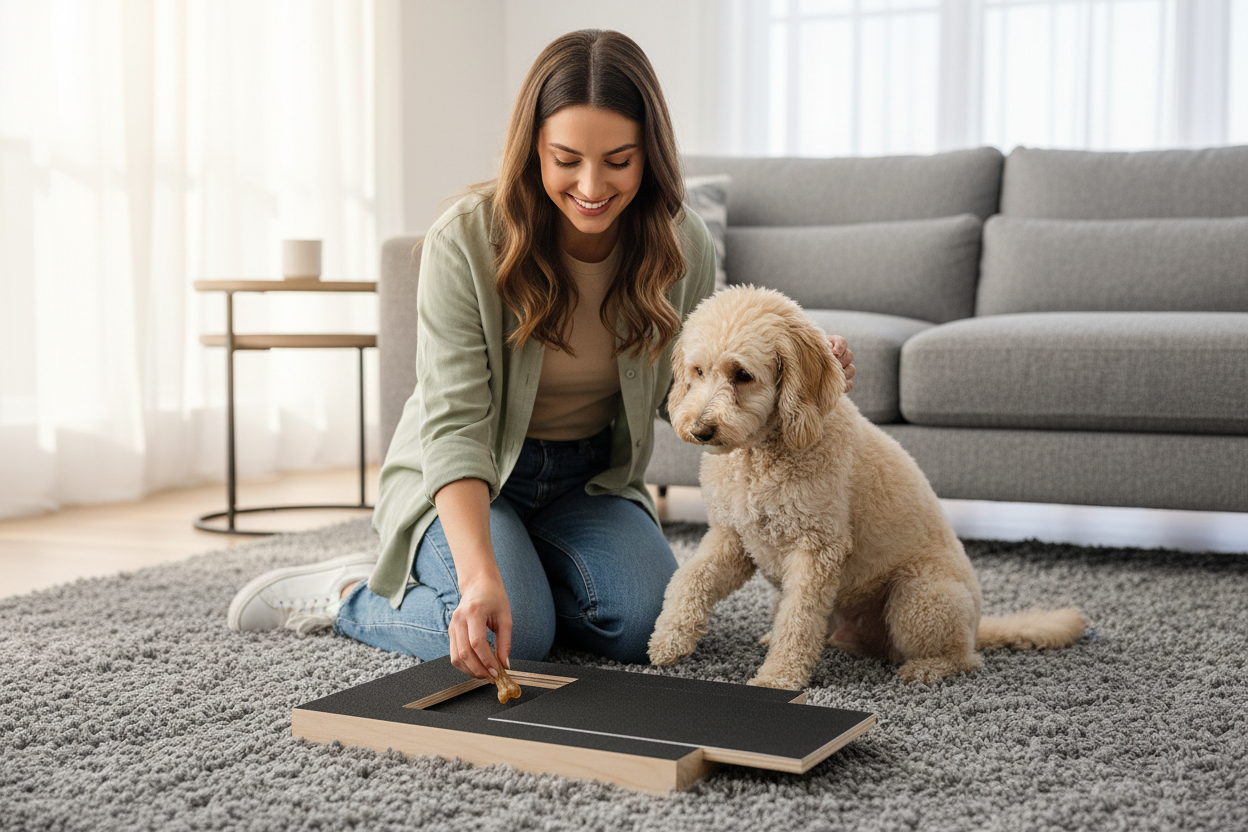 Woman with Poodle hero shot